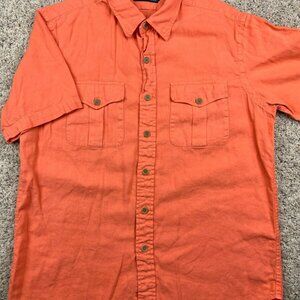 Polo Ralph Lauren Linen Blend Short Sleeve Button Up Shirt Large Solid Orange